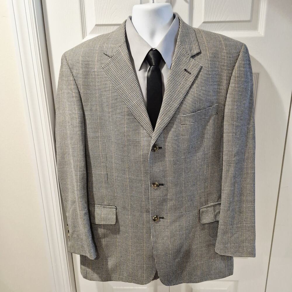 Jos A Bank Sport Coat Mens 44R Black White Houndstooth Blazer Classic 3 Button